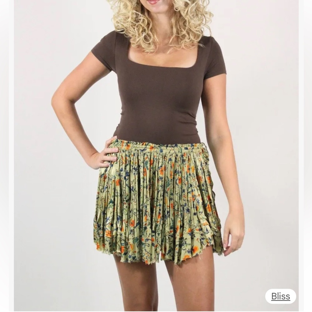 Free People FP One Third Charm Printed Mini Skirt, XS, Green Combo, NWOT